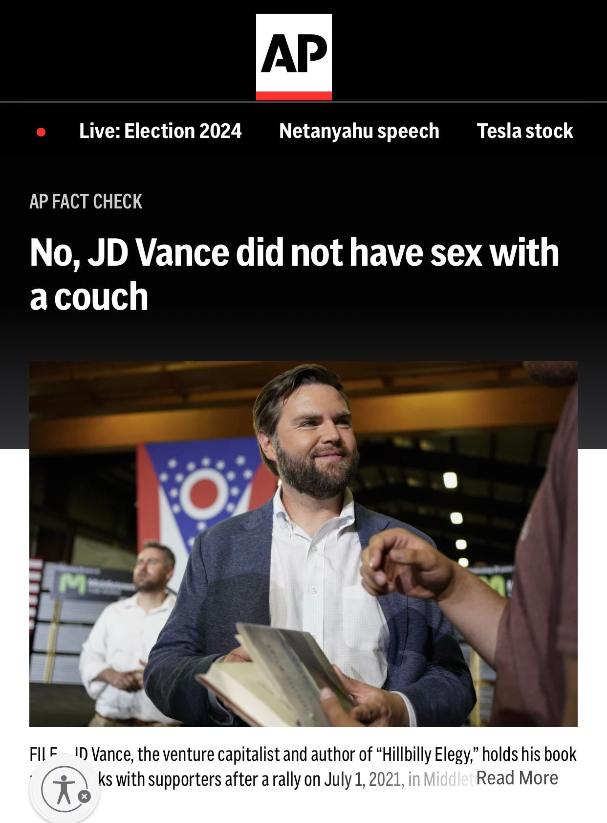 AP fact check headline: No, JD Vance did not have sex with a couch AP fact check headline: No, JD Vance did not have sex with a couch