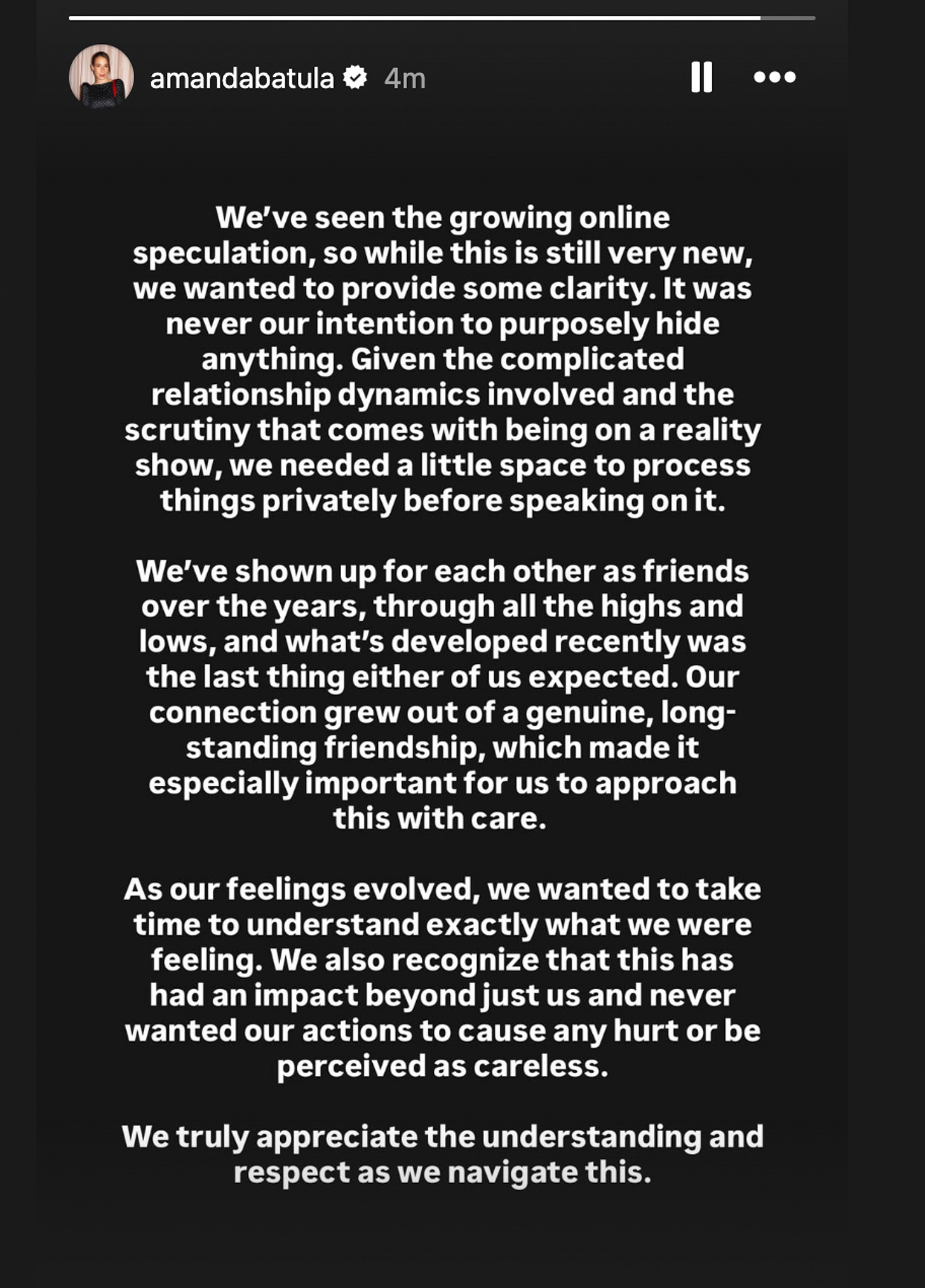 Amanda Batula's public statement about her secret romance with West Wilson.