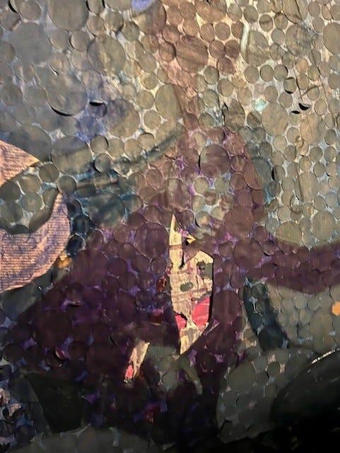 A close up of a painting. Detail — Gourd, String & Drum, 2025