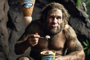 Neanderthal eating ice cream