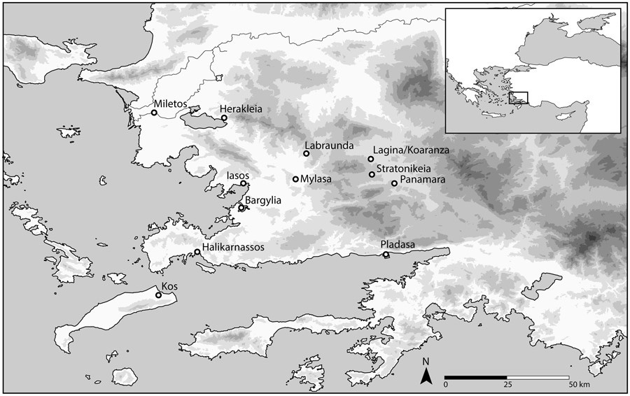 Map of Karia. Courtesy of Tina Ross Archaeological Illustrations.