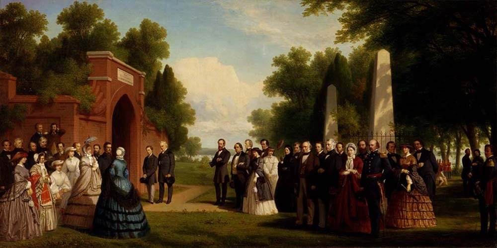 President Buchanan and the British Prince of Wales visit George Washington's tomb in October 1860, painting by Thomas P. Rossiter (Smithsonian American Art Museum)