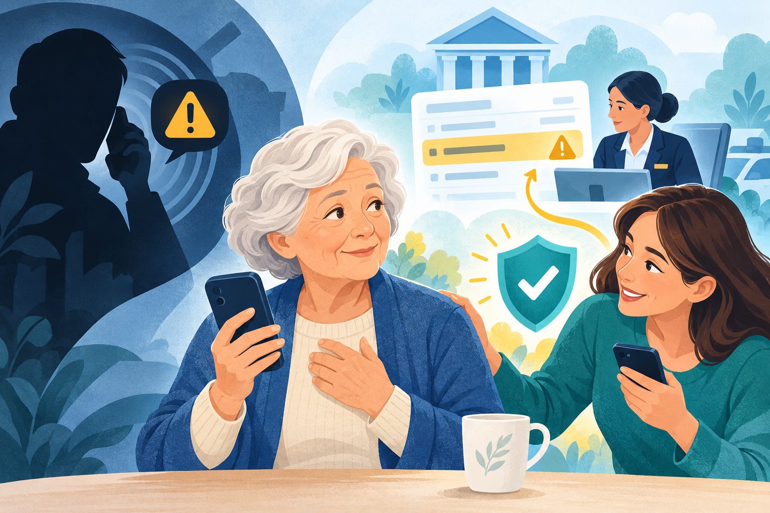 Illustration from the NoScammer article about a Treasury-impersonation phone scam that ended in a police sting.