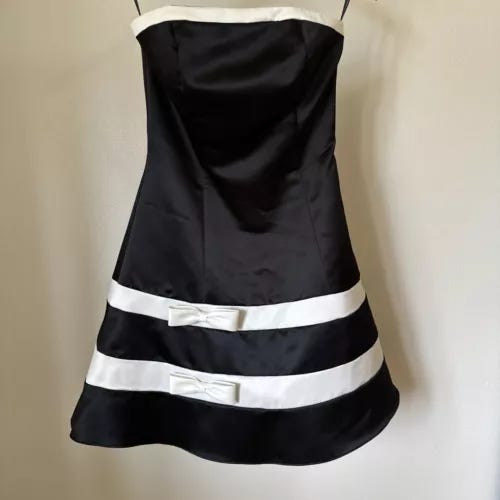 Vintage Jessica McClintock Gunne Sax Dress Sz 5/6 Strapless Mini Black White LBD - Picture 1 of 10