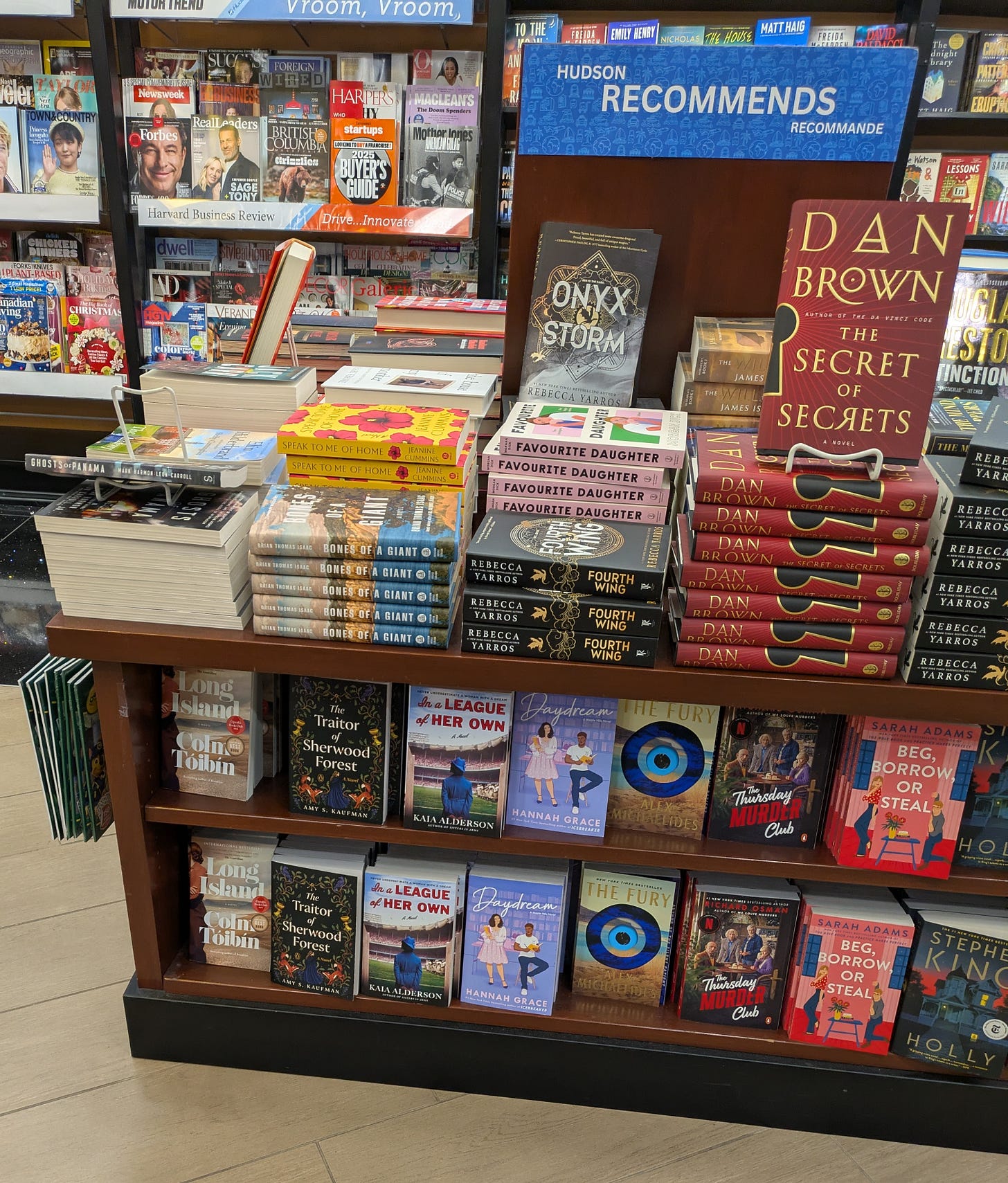 Photo of a shelf in the airport bookstore