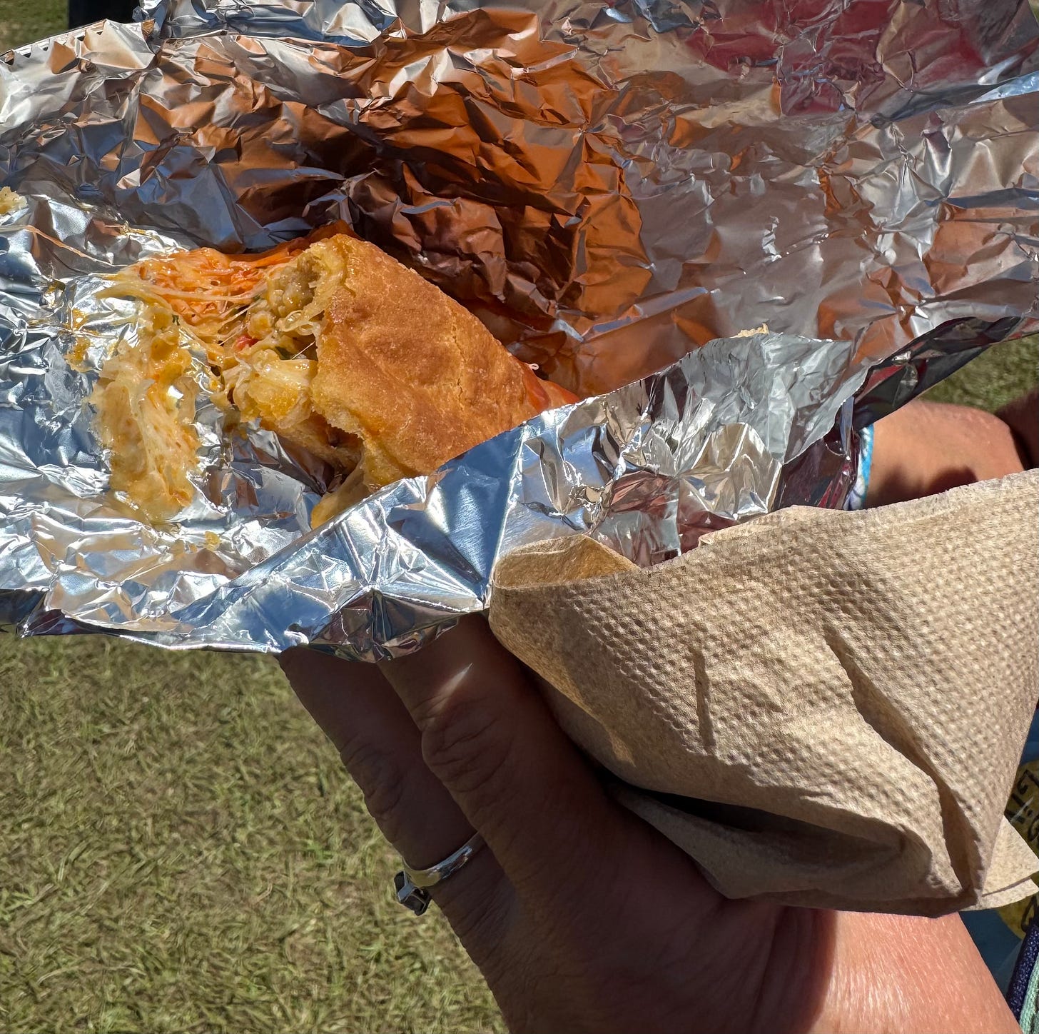 a piece of crawfish bread in foil a piece of crawfish bread in foil