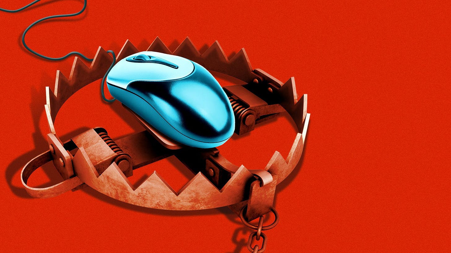 Illustration of a mouse in a bear trap