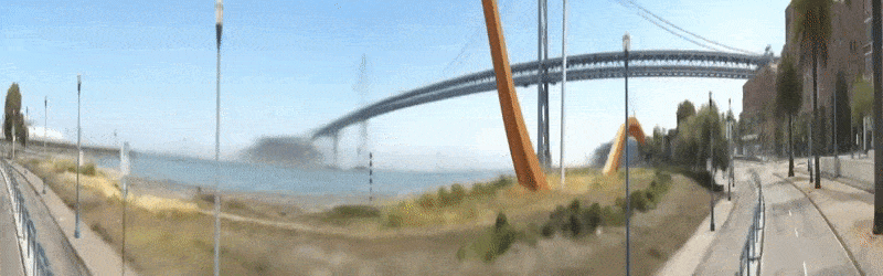 The Embarcadero roadway from a 180-degree view stance in Block-NeRF. See embedded video at end of article, and also source link for high-resolution full-length supplementary videos. Source: https://waymo.com/research/block-nerf/