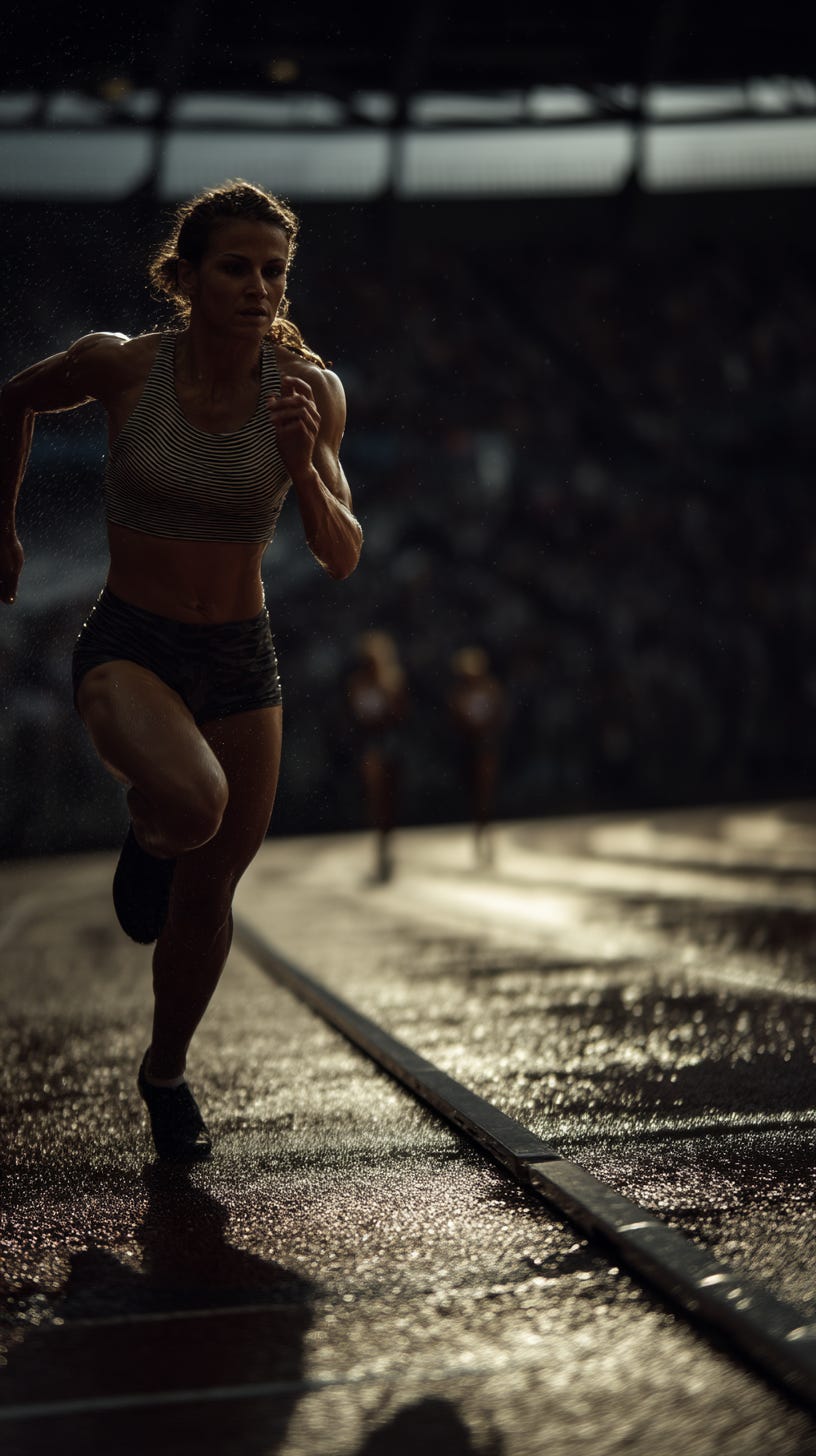 Fit strong woman doing sprint intervals on track. Fit strong woman doing sprint intervals on track.