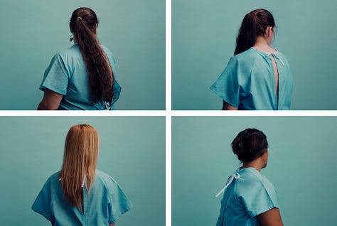 The Friend by Sigrid Nunez, Brett Goldstein and Mae Martin hugging, four patients in hospital gowns (the logo of podcast The Retrievals), Idina Menzel on TikTok, Material Girls podcast logo, the movie Theater Camp's poster