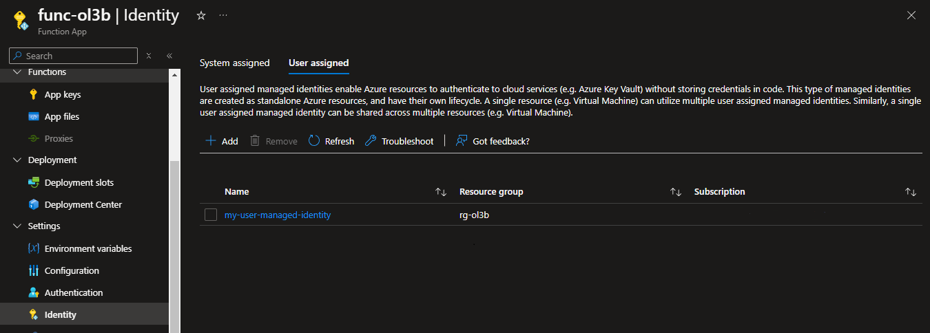 User Managed Identity asignada a una Azure Functions User Managed Identity asignada a una Azure Functions