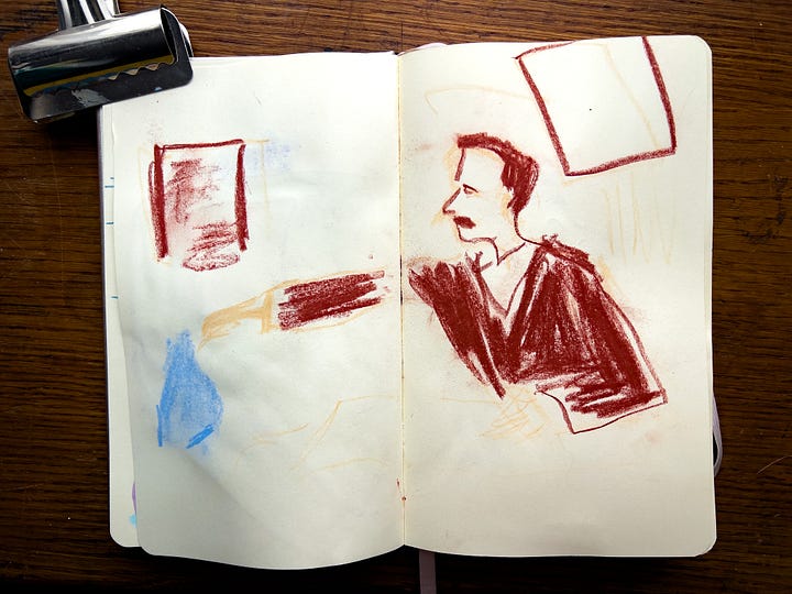 man and cat sketch by Beth Spencer