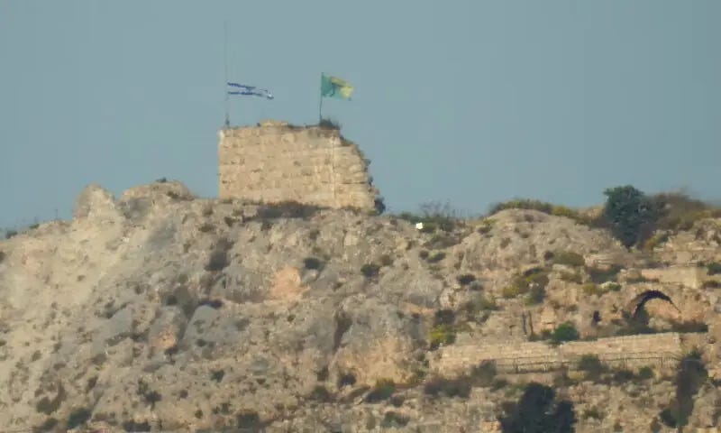 An Israeli flag is raised on Beaufort Castle as seen from Marjayoun, southern Lebanon, on Sunday. -- Reuters