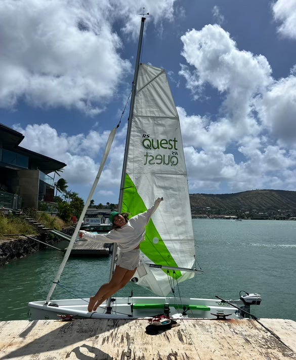 14 foot mono hull sailboat with jib sail in Oahu Hawaii Kai Hawaii.