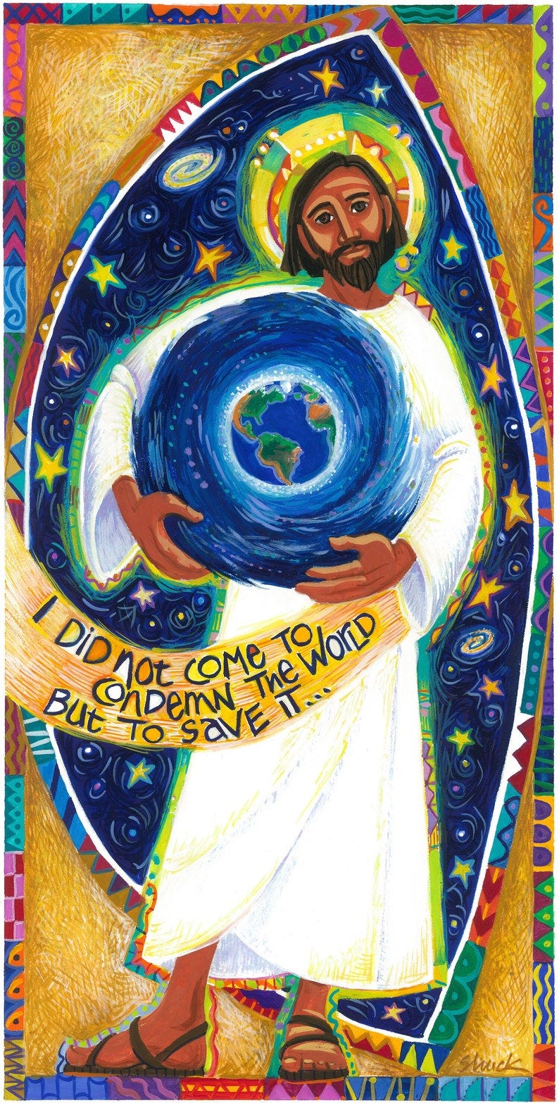 DIGITAL DOWNLOAD Jesus Savior of World wall art, John 3:17, Contemporary Christian art, Vicki Shuck artwork, free 1st class shipping in US image 1