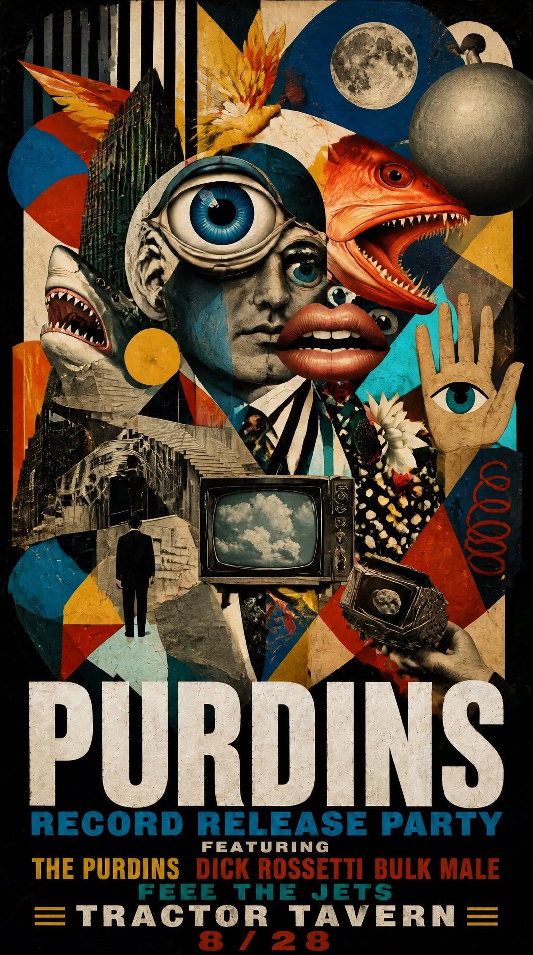 May be an image of text that says 'PURDINS RECORD RELEASE PARTY FEATURING THE PURDINS DICK KROSSETTI BULK DICKROSSETTIBULKMALE BULKMALE MALE TRACTOR TAVERN'