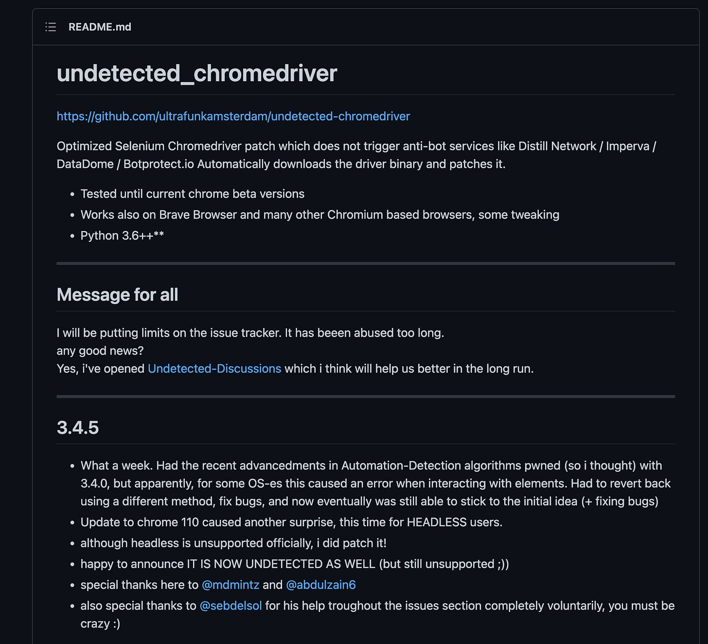 Undetected Chromedriver GitHub page