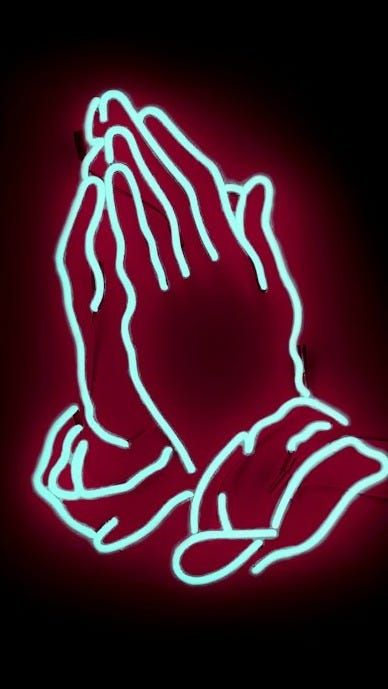praying hand neon signage