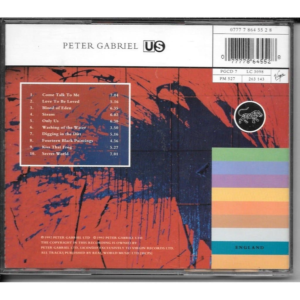 Peter Gabriel 'Us' back cover Peter Gabriel 'Us' back cover