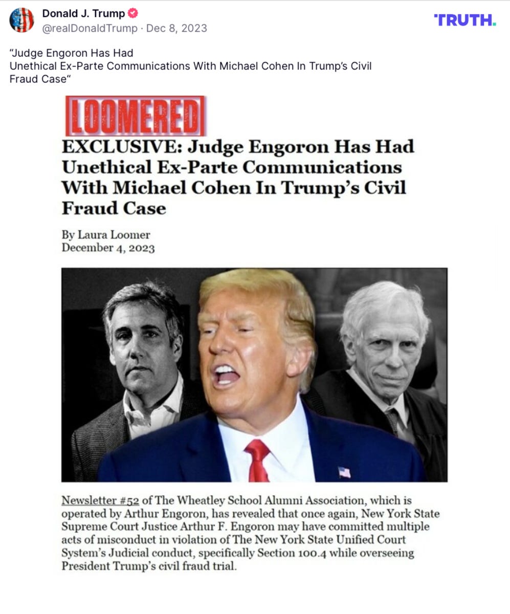 Trump posted Loomer attack on Michael Cohen and Judge Engoron