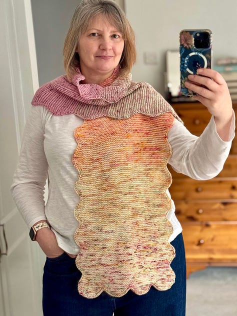 Various pictures of my completed Manderley Scarf