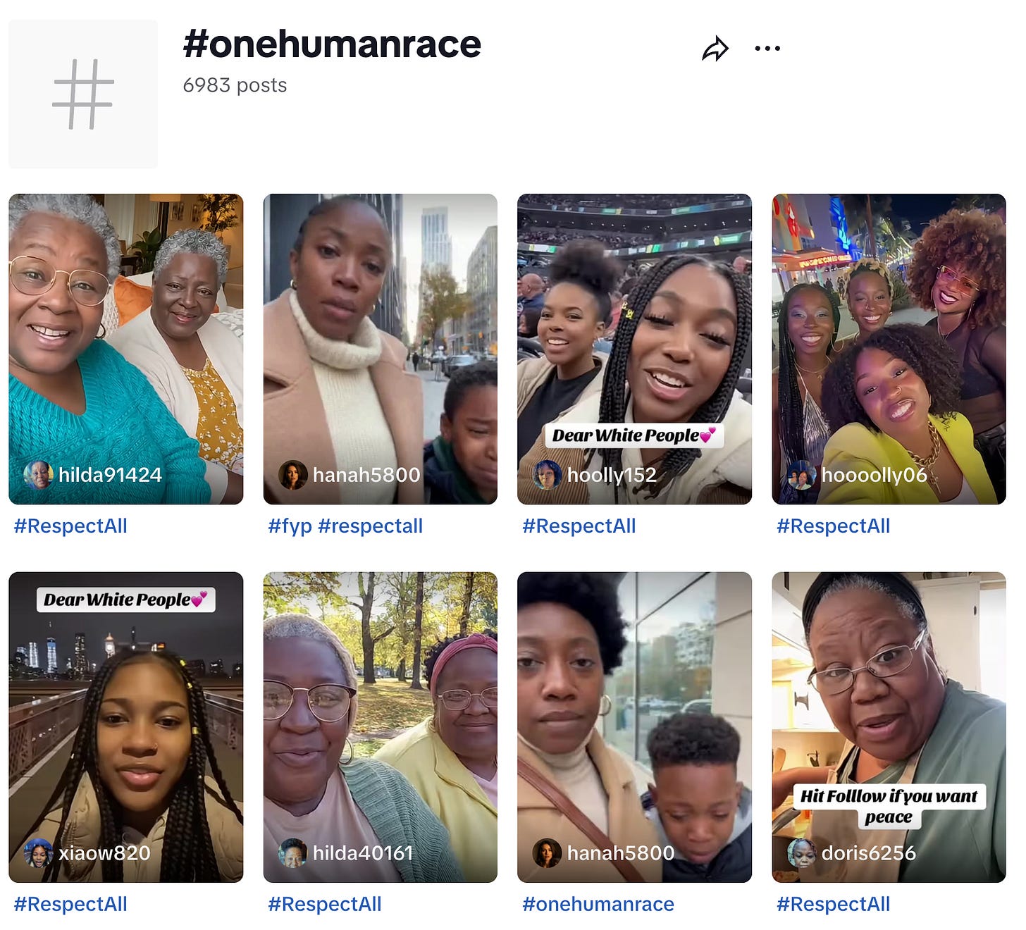 search results for the hashtag #OneHumanRace on Tiktok