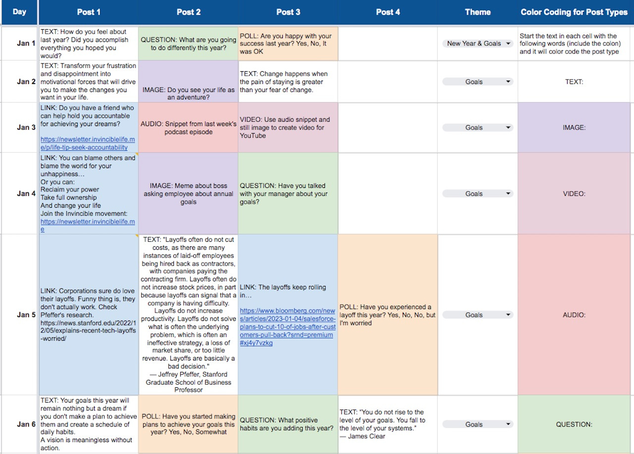 Content Calendar template