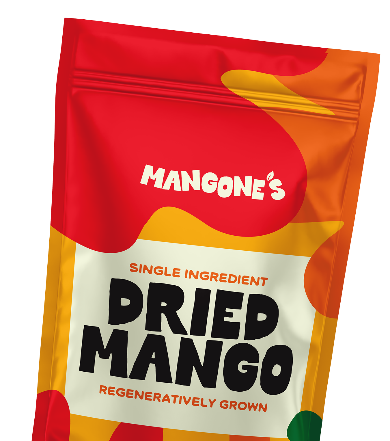 Colorful packaging of Mangone's single ingredient dried mango. Colorful packaging of Mangone's single ingredient dried mango.