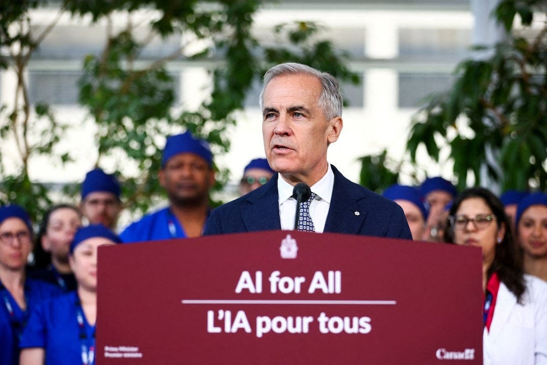 Canada's Prime Minister Carney announces a new federal AI agenda, in Toronto