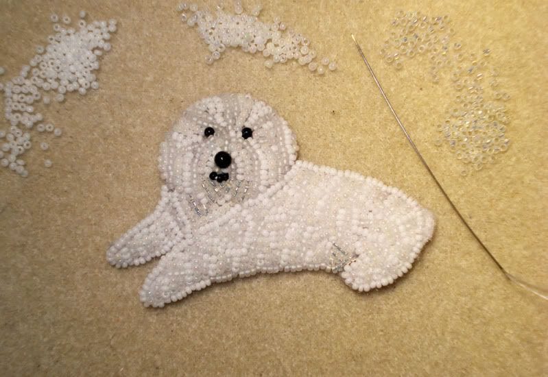 beaded Bichon Frise bead embroidery artist Boston etsy pin pendant beading blog beaded Bichon Frise bead embroidery artist Boston etsy pin pendant beading blog