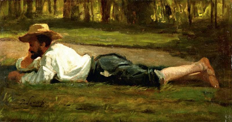 Paintings Reproductions Man Lying on the Grass by Philippe Lodowyck Jacob  Sadee (1837-1904, Netherlands) | ArtsDot.com
