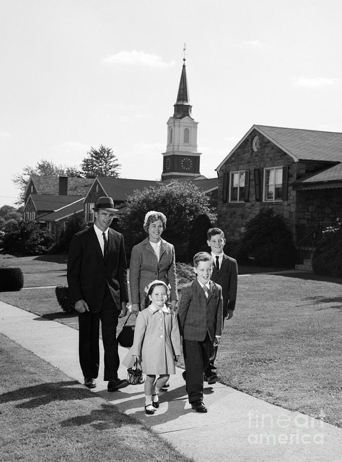 Vintage image of family headed to church