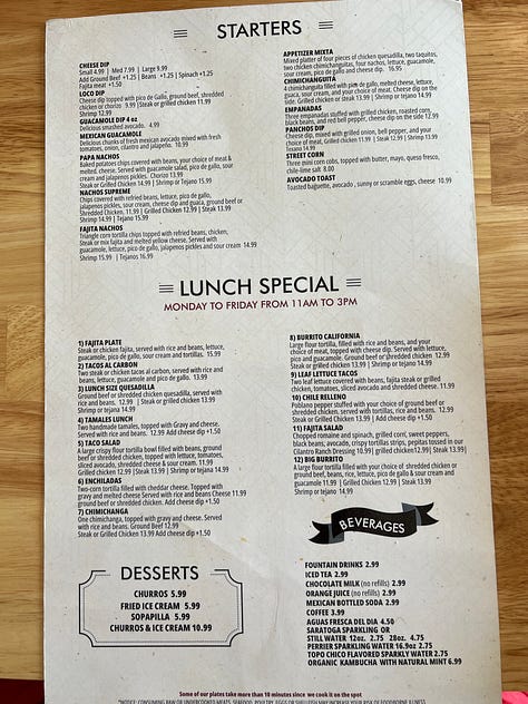 Frida’s lunch menu and the walk-in cooler
