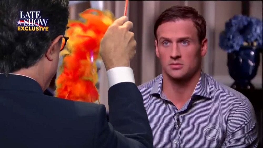 Stephen Colbert takes on Ryan Lochte interview 2016 images Stephen Colbert takes on Ryan Lochte interview 2016 images