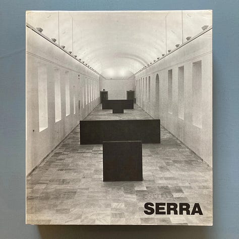 Richard Serra, Edited by Ernst-Gerhard Güse, with contributions by Yves-Alain Bois, Douglas Crimp, Richard Serra & Armin Zweite, Translation by Michael Robinson and John Shepley, Rizzoli, New York, NY, 1988 [Galerie m, Bochum / Verlag Gerd Hatje, Stuttgart, 1987] [Saint-Martin Bookshop, Bruxelles-Brussel. Art: © Richard Serra / ARS, New York]