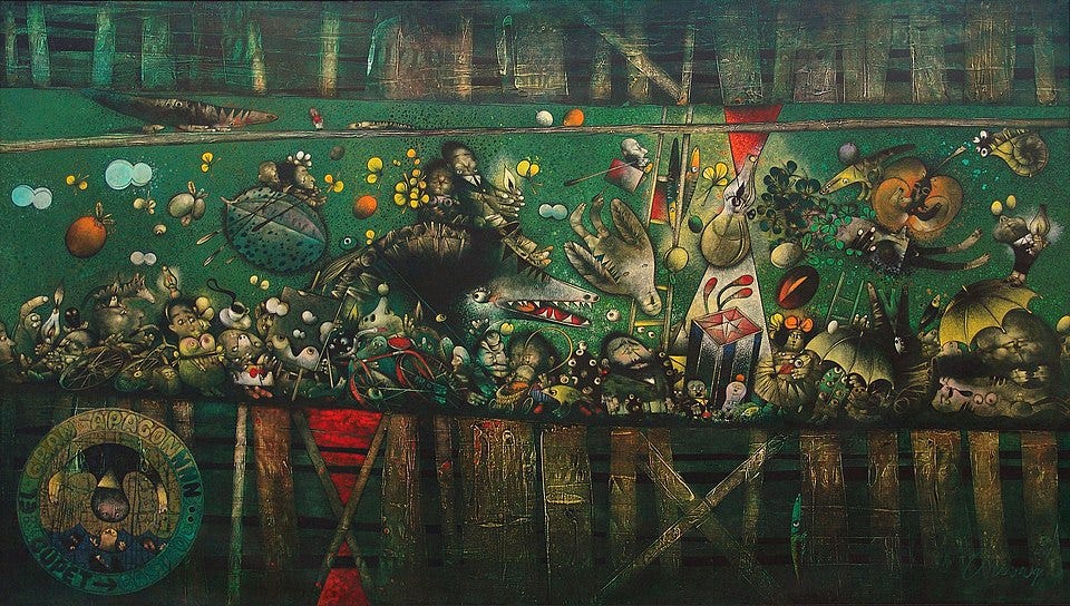 L'enorme dipinto del pittore cubano Pedro Pablo Oliva, "El gran apagón" del 1994. Testo descrittivo nella caption. L'enorme dipinto del pittore cubano Pedro Pablo Oliva, "El gran apagón" del 1994. Testo descrittivo nella caption.