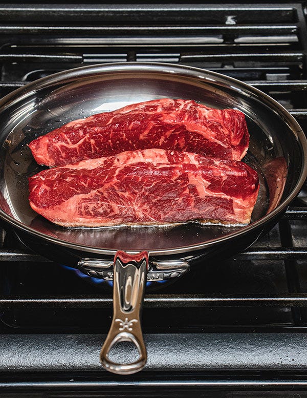 Roam NY Steaks cooked in Hestan saute pan