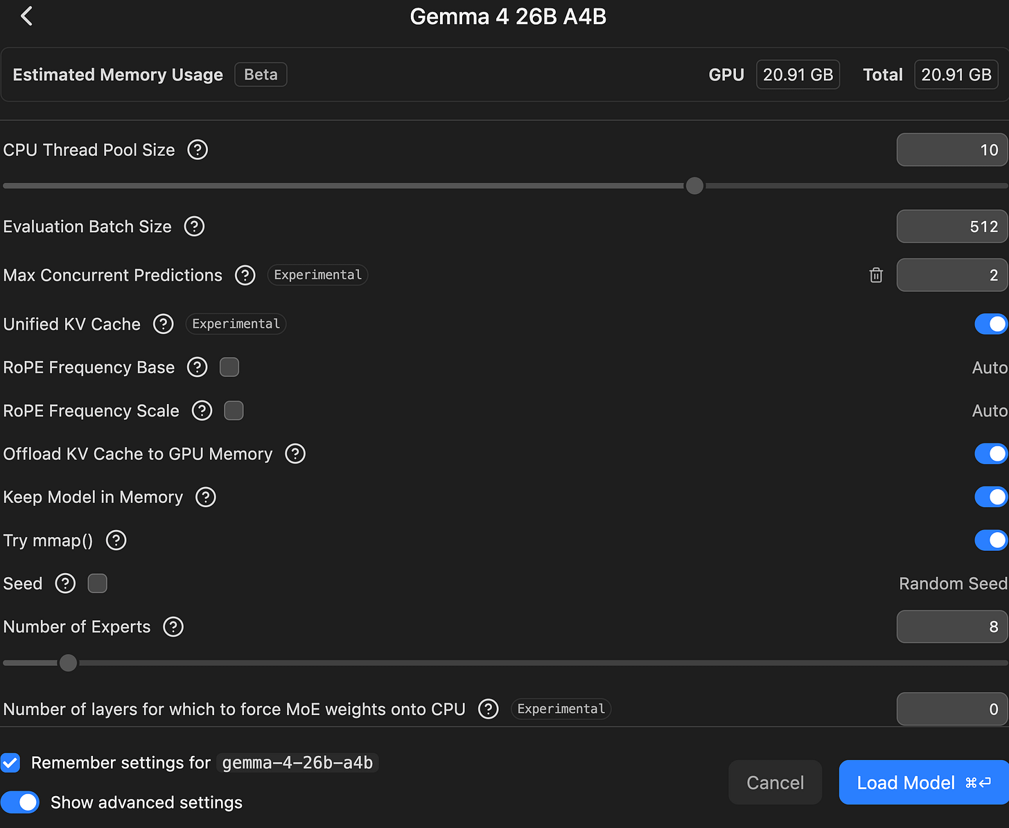 LM Studio Max Concurrent Predications set to 2