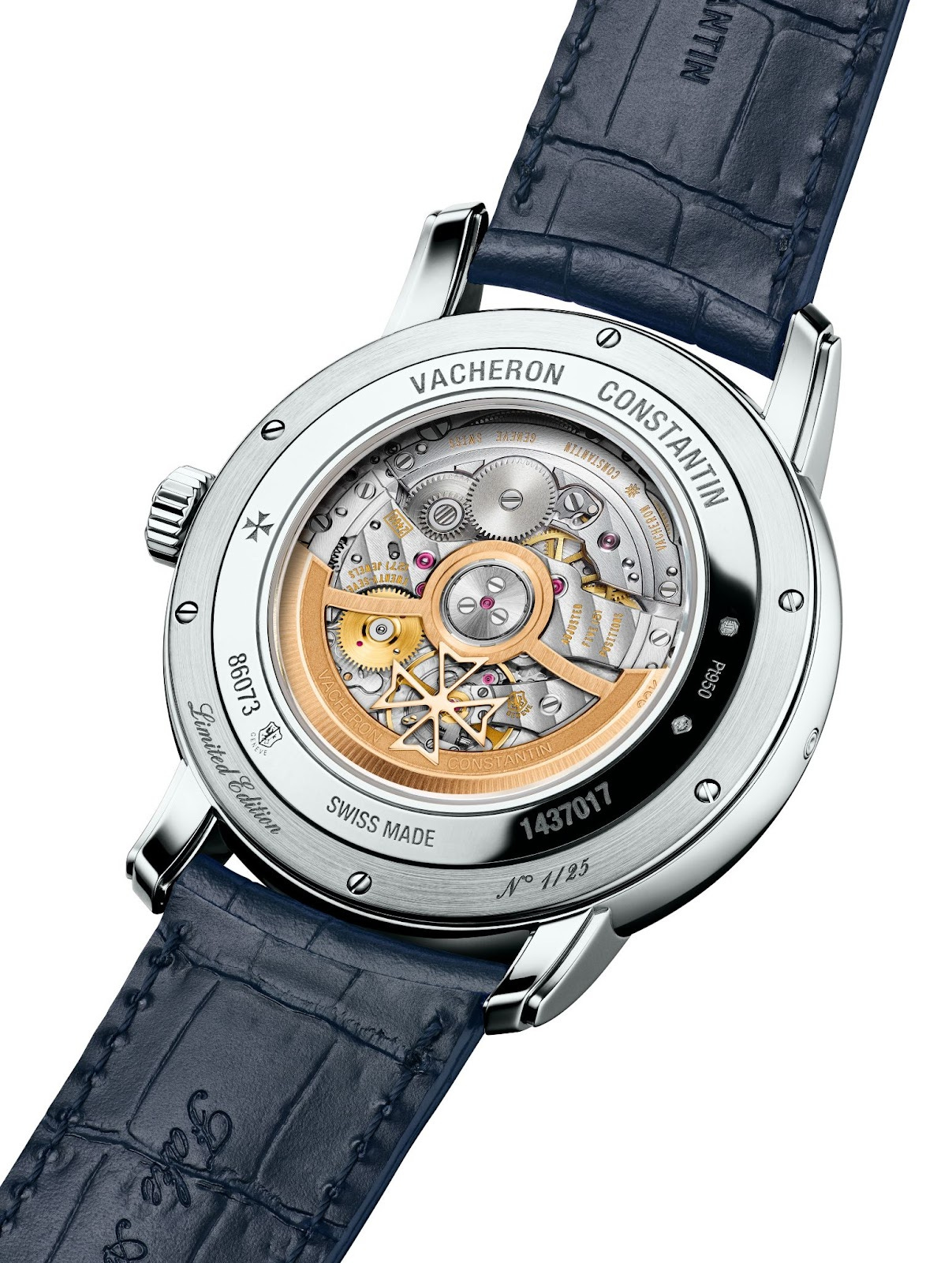 Caseback view of the Métiers d’Art Year of the Snake watch, revealing the Calibre 2460 G4 movement with a gold guilloché oscillating weight. Caseback view of the Métiers d’Art Year of the Snake watch, revealing the Calibre 2460 G4 movement with a gold guilloché oscillating weight.