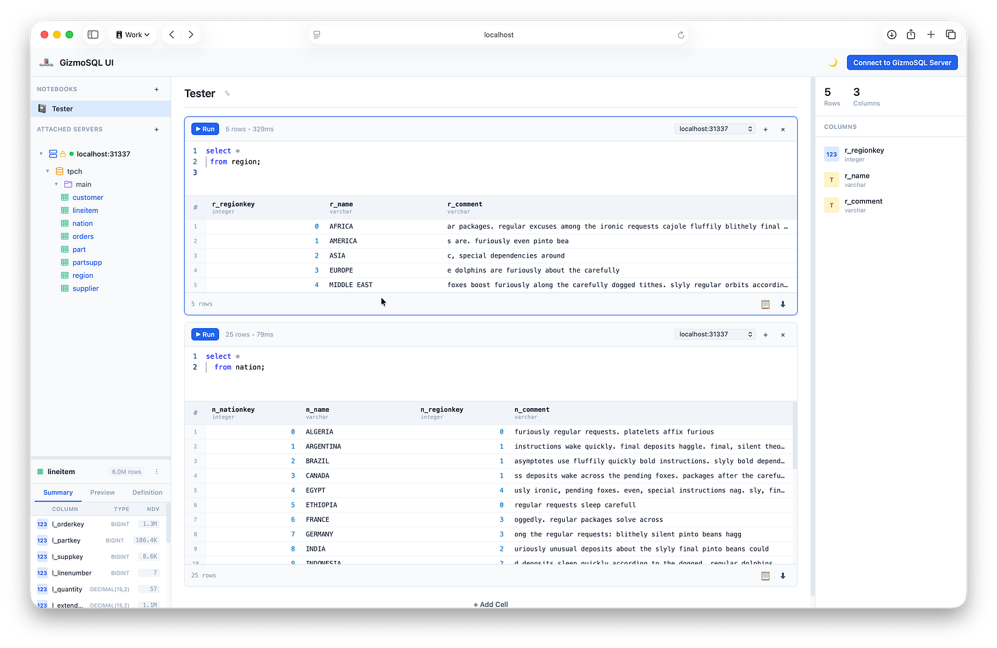 GizmoSQL UI Screenshot