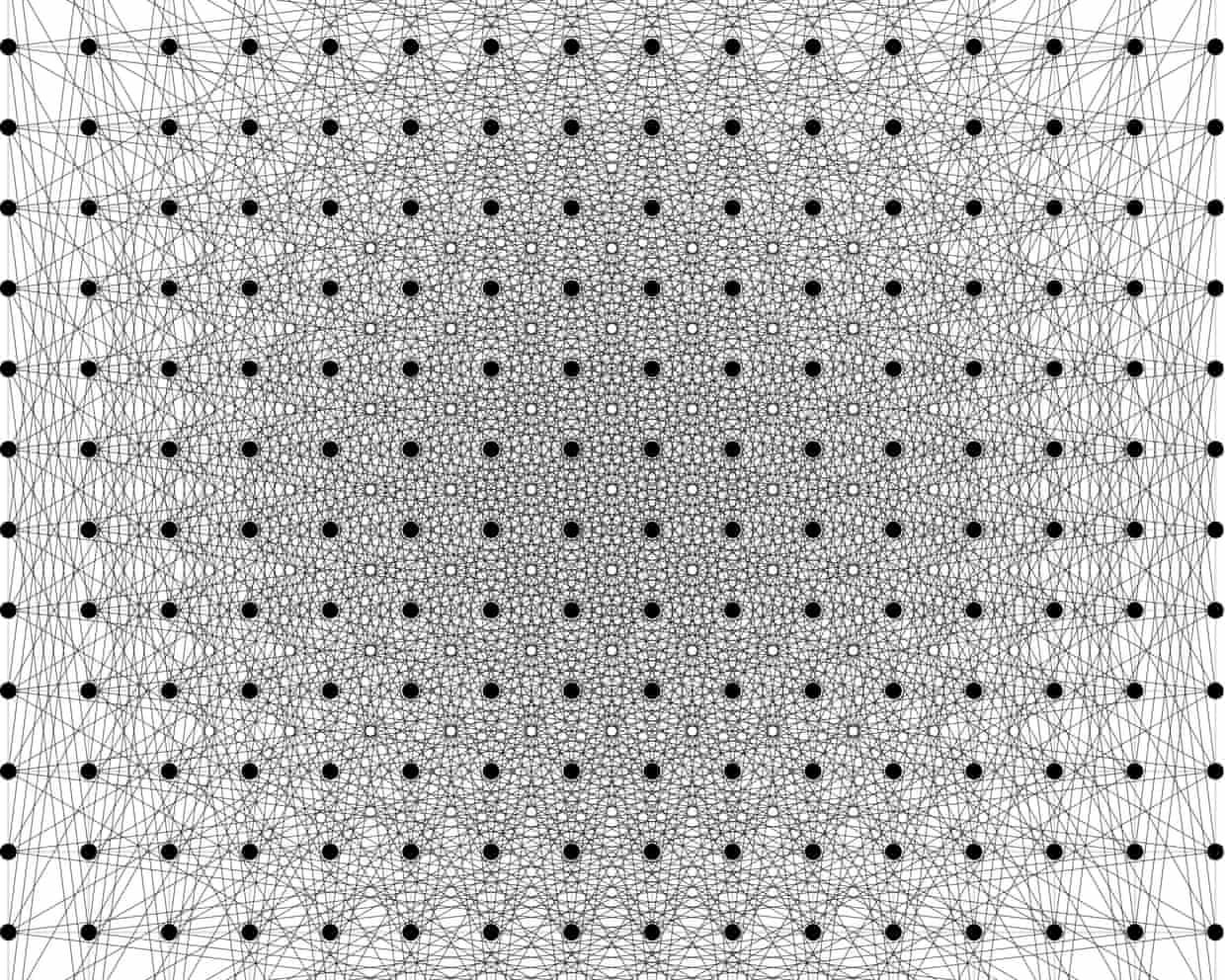 A picture of the maths problem - a grid of dots with lines between them A picture of the maths problem - a grid of dots with lines between them