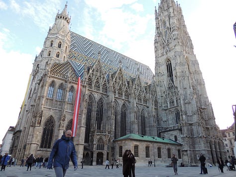 a huge gothic cathedral and photos of altars, sculptures, and architecture inside