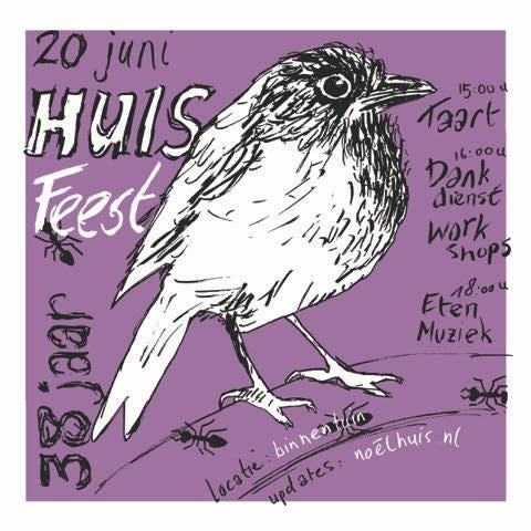 May be an illustration of text that says '20 ζилι HUIS Feest 15:00 Teart 16.004 Dank dienst work shups 18:00 Eten Muziek 홍eg binhentla தொ്ചரരு bin noelhuis n( locatre updates: ates:'