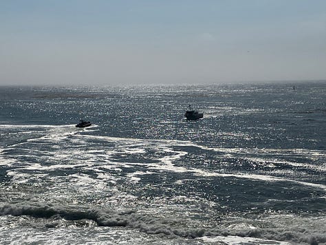 Depoe Bay harbor, coast, and whale sculpture