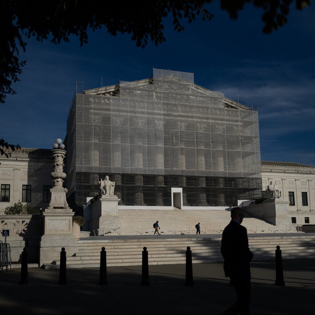 Scaffolding over the front of the Supreme Court building.