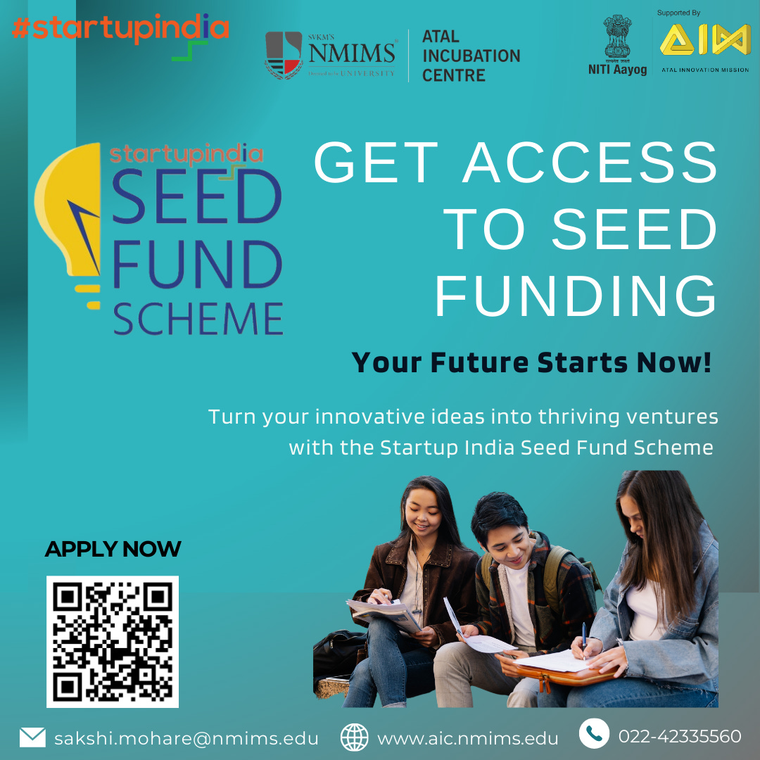 aic nmims seed fund program poster with details