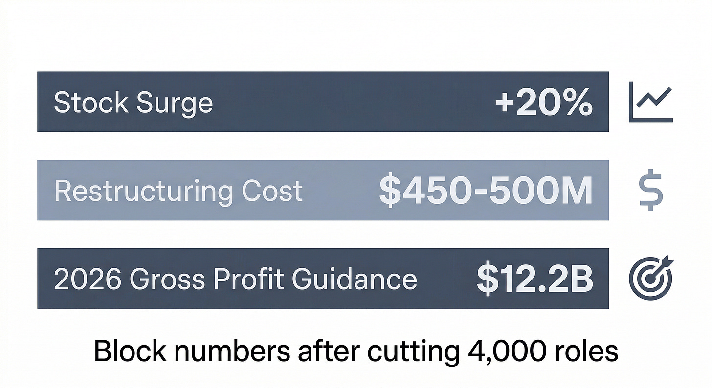 Block financial overview -- stock surge, restructuring cost, guidance