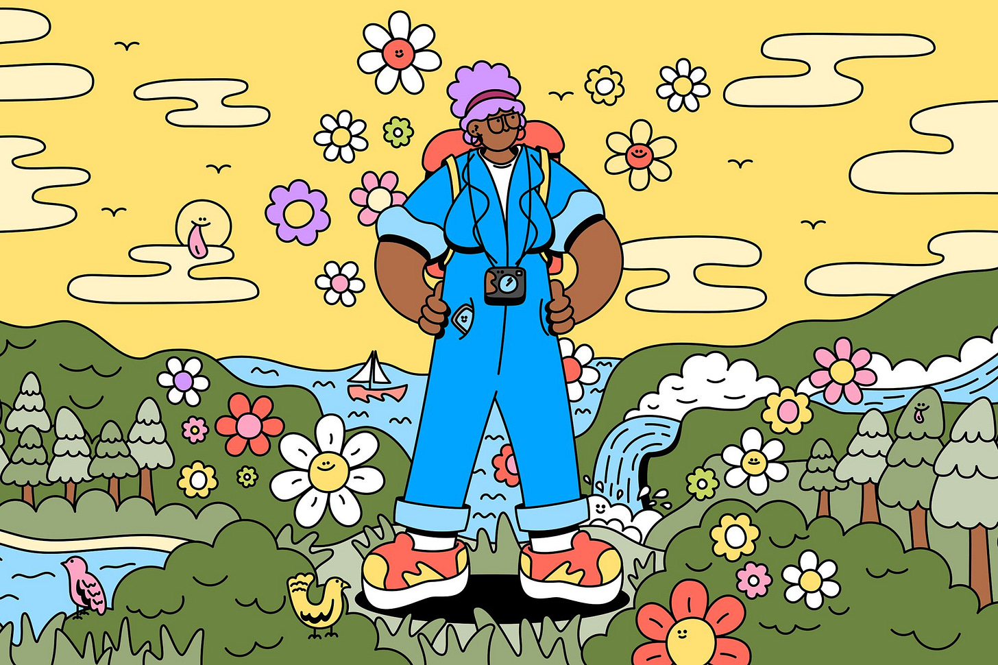 Illustration of a woman on an adventure