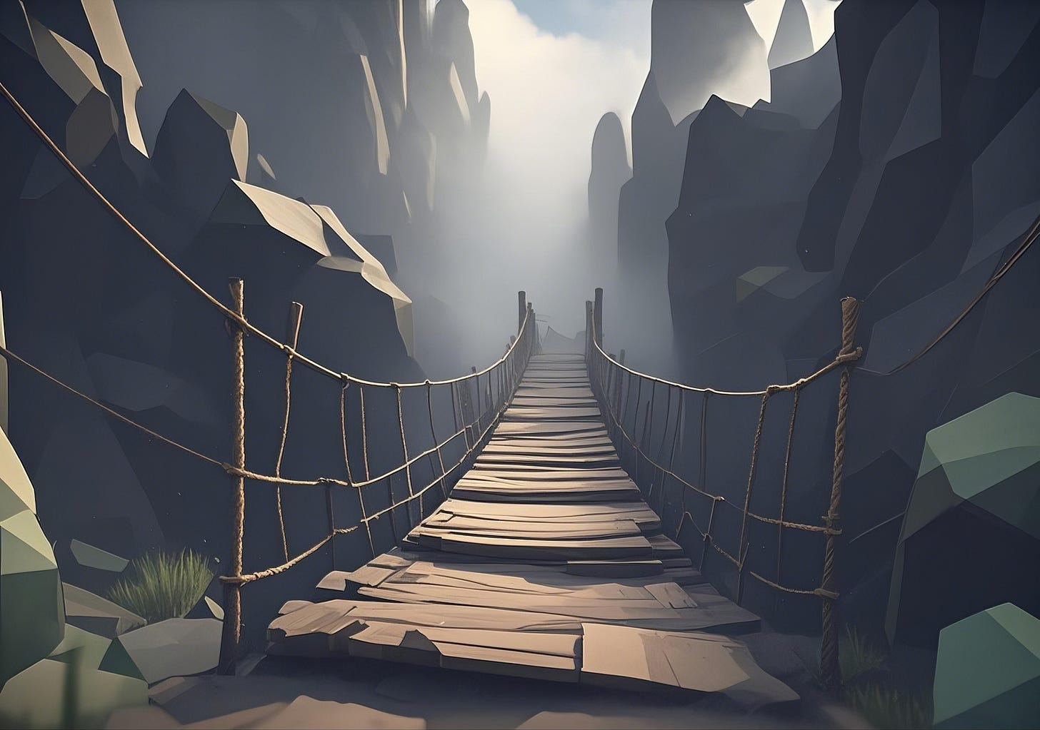 rickety bridge over chasm