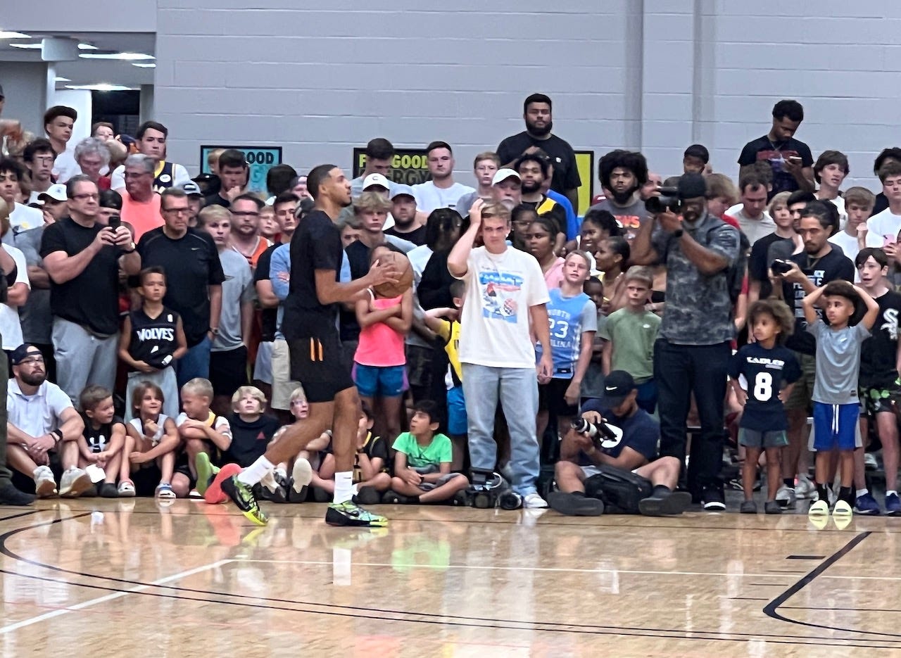 A huge crowd on the baseline as Pacers point guard Tyrese Haliburton warmed up.